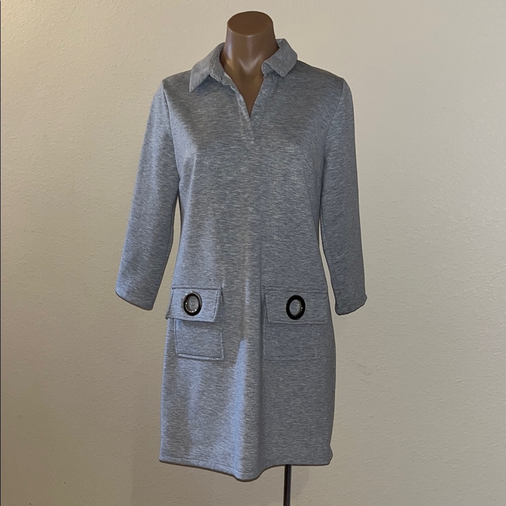 Chic Heather Gray Collared Dress with Pockets